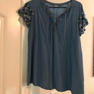 Old Navy denim tie-up blouse